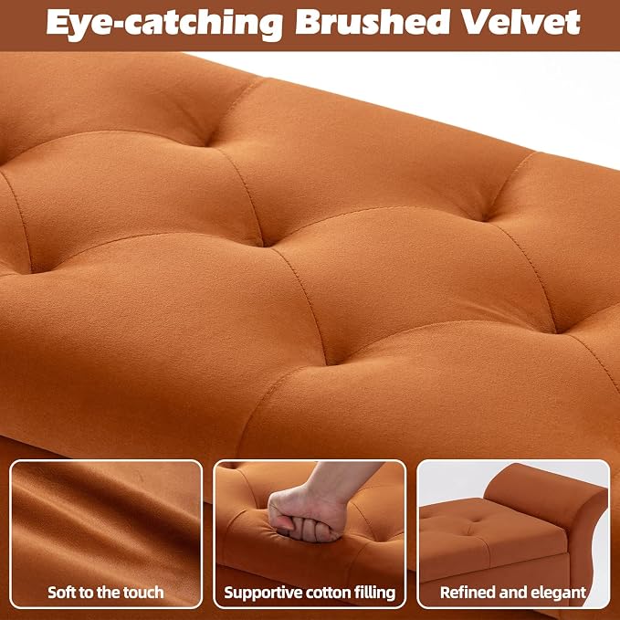 Storage Ottoman Bench 63’’ Length Upholstered End of Bed Bench