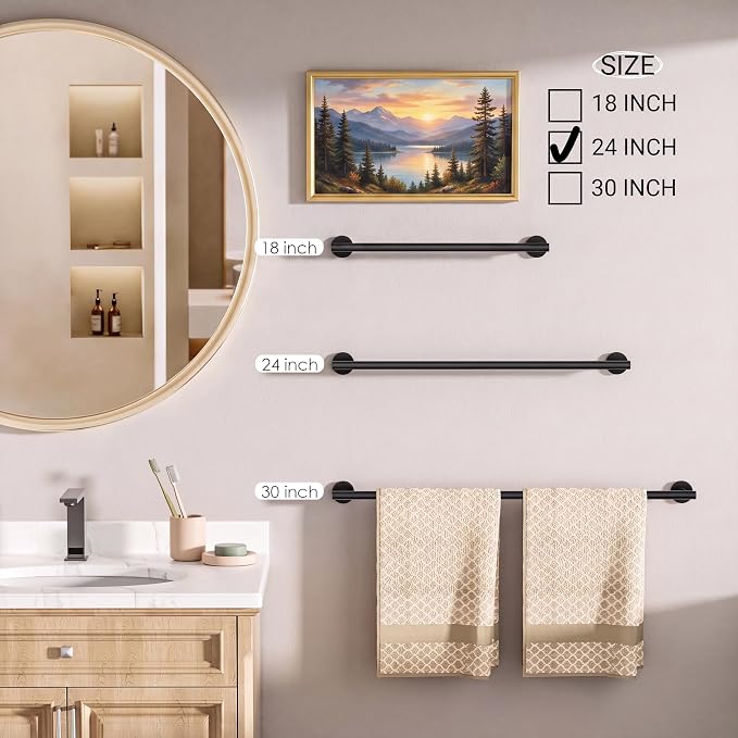 FORIOUS Bathroom Accessories, 4-Piece Bathroom Hardware Set - 24" Towel Bar | Brushed Gold | Towel Hooks, Towel Racks for Bathroom, Toilet Paper Holder Wall Mounted & Towel Ring | SUS304 Stainless Steel