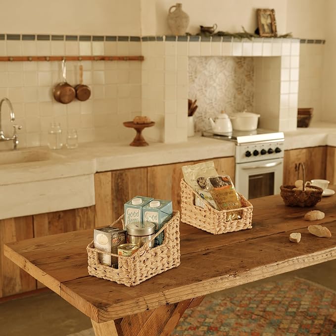 Granny Says Wicker Baskets For Organizing, Small Woven Storage Baskets | Wicker Storage Baskets For Pantry, Open Front Basket For Shelves, Kitchen Storage Baskets, Decorative Basket For Home Decor