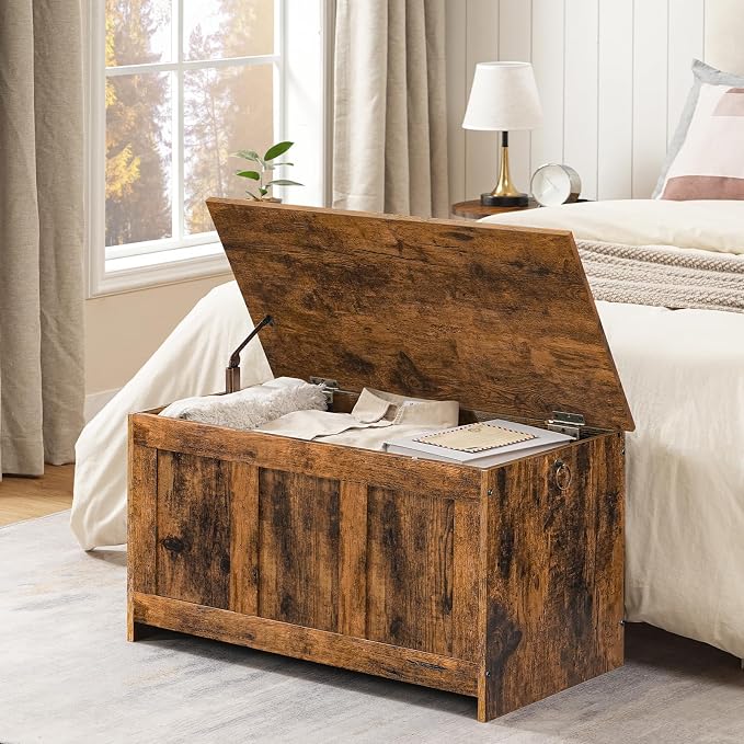 HOOBRO Storage Bench, 29.5" Retro Wooden Storage Chest, Wooden Storage Trunk, Toy Chest with Lift Top, Multifunctional Entryway Organizer, for Entryway, Living Room, Rustic Brown FG751CW01G1