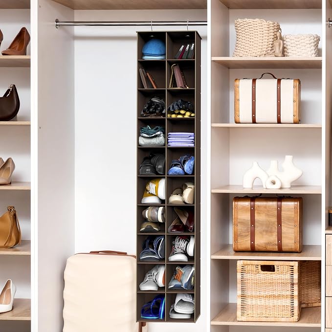 Simple Houseware 20 Section Shelves Hanging Shoes Organizer, Brown | Dual Metal Hooks, 10 Tier, Holds Up to 20 lbs, for Narrow Space