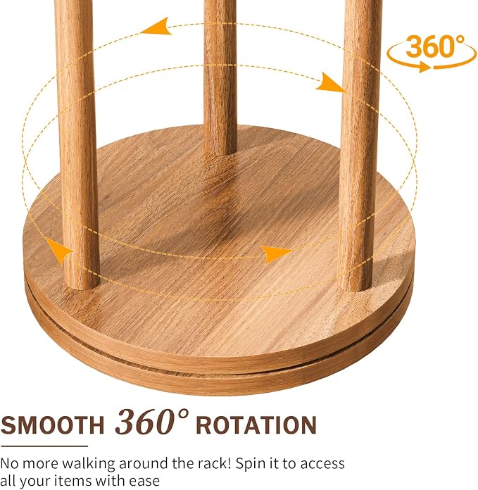 Yoobure Rotary Coat Rack Freestanding - Solid Wood Coat Tree with 9 hooks & 3 Storage Shelves for Purse, Bag, Jacket, Hat, Corner Hanger Stand Racks for Hall, Entryway, Office, Modern Clothes Holder