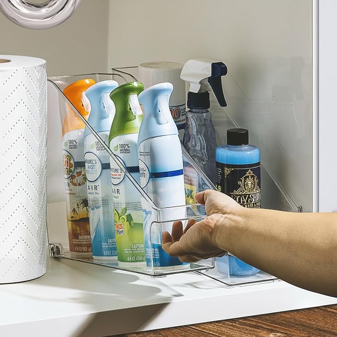 Sorbus Roll Out Bottle Organization Bins - Pantry Under Sink Organizer with Wheels & Handles, Clear Plastic Organizing Containers for Bottles & Cleaning Supplies - Kitchen Cabinet Laundry Room Storage