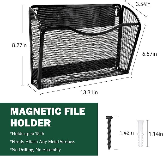 Magnetic File Holder,No Drilling Installation Magnetic File Folder Holder, Magnetic Mail Holder File Organizer for Refrigerat,Whiteboard,Office