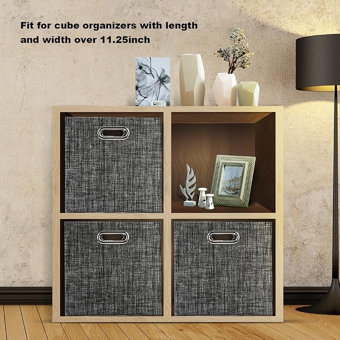 Posprica Collapsible Storage Cubes,11×11 Heavy Duty Fabric Stroage Basket Bins, 4pcs,Black