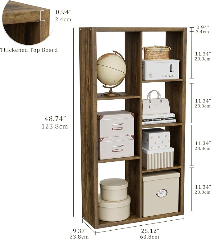 VDNEND Cube Storage Organizer Bookcase, Decorative 11 inch Open Back Cubical Shelf with Thickened Border, Display Bookshelf for Living Room, Home Office, Sturdy Room (Brown, 7 Cube)