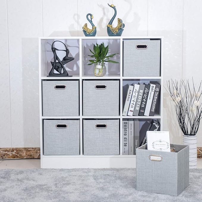 Posprica 11 Inch Cube Storage Bins for Organization, Fabric Storage Cubes Closet Storage Bins for Cube Organizer, Thick and Heavy Duty Storage Baskets for Shelves, 4pcs, Sliver Grey