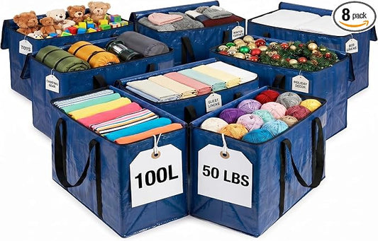 ClearSpace Heavy Duty Moving Bags or Storage Bag – Large Moving Boxes with Backpack Straps, Zippers & Handles – Perfect for Moving, College Dorm, Traveling, Camping, Christmas Decorations, 8 Pack