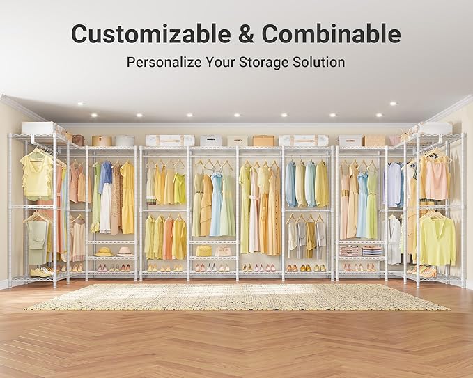 VIPEK V40 Plus Clothes Rack, Large Modular Closet System for Hanging | 89 inch Adjustable Open Clothing Storage System with 6 Shelves & 4 Hang Rods for Bedroom and Reach-in Closet, Black