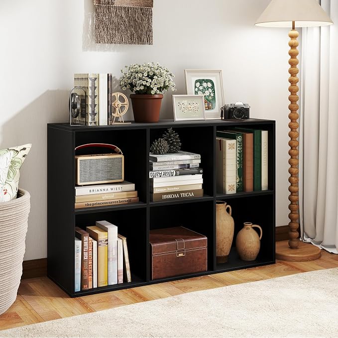 Giantex 6-Cube Bookcase, 3-Tier Cubby Bookshelf, Horizontal Vertical Display Rack with Anti-Tipping Kits, Modern Storage Organizer Shelf Unit for Bedroom, Living Room, Study Room, Black | Horizontal Vertical Display Rack with Anti-Tipping Kits, Modern ...