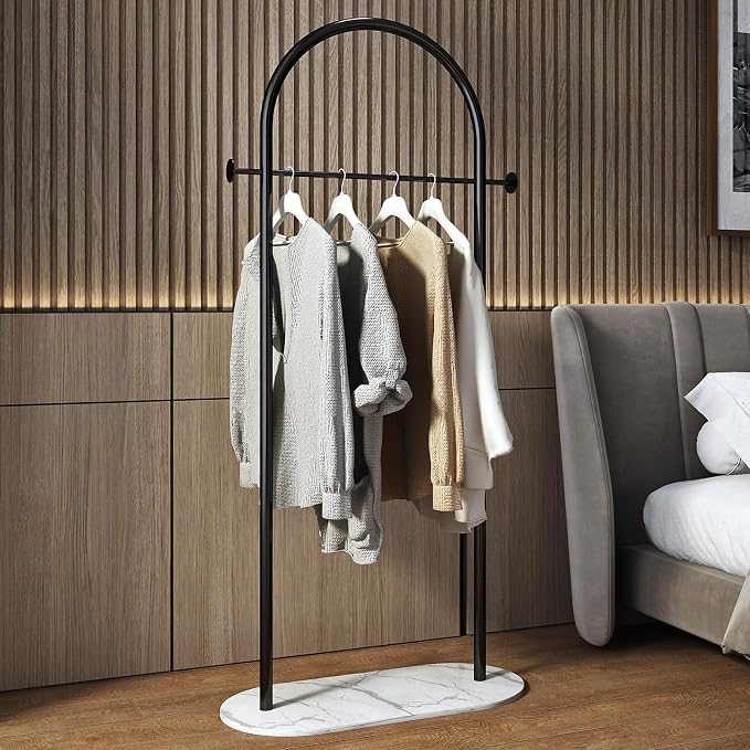 Freestanding Clothing Rack with Marble Base,Modern Black Arch Garment Rack for Small Spaces,Sturdy Metal Coat Rack,Clothes Racks for Hanging Clothes in Bedroom,Closet,Entryway,Boutique Display