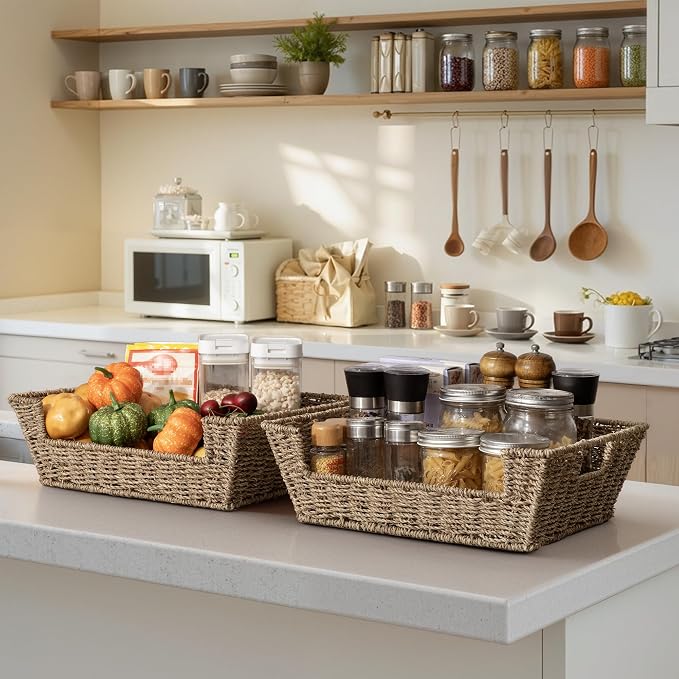 Storageworks Pantry Baskets For Organizing, Woven Baskets, Seagrass