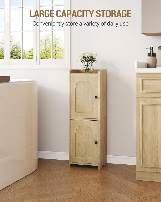 Hzuaneri Bathroom Storage Cabinet, Small Corner Floor Cabinet with 2 Doors | Narrow Toilet Paper Cabinets with Adjustable Shelf, Bathroom Organizer for Small Spaces, 7.9" D x 9.8" W x 29.5" H Yellow