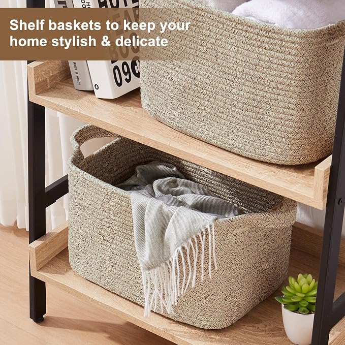 OIASKET Storage Basket for Organizing, Woven Baskets for Storage, Rectangle Decorative Baskets for Shleves, Closet, Toys, Books, Nursery Organizer Bins - Pack of 3 (Brown, 13"x9.85"x8.7")