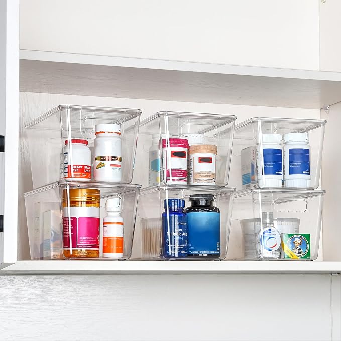 Vtopmart 12 Pack Clear Stackable Storage Bins with Lids, Medium | BPA-free Plastic, Organize Vertically, For Pantry Kitchen Fridge Cabinet Closet Bathroom, Built to Last, Easy to Move