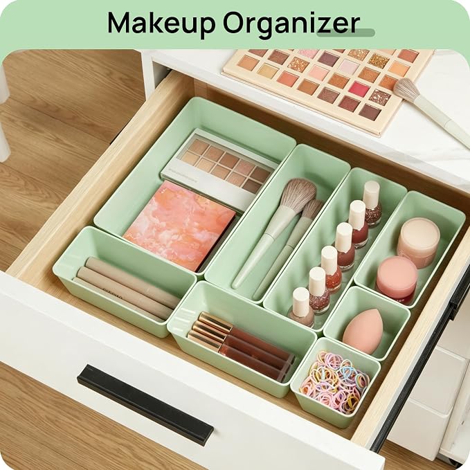 Vtopmart 25 Pack Plastic Drawer Organizers with Non-slip Rubber Pads | 4-Size Versatile Makeup Organizer, Storage Containers Small Bins for Makeup, Jewelries, Bedroom, Kitchen Utensils and Office