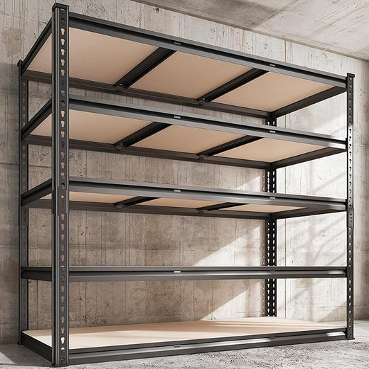 REIBII 3000LBS Garage Shelving for Warehouse, 5 Tier Heavy Duty Shelving | 48"W x 18"D x 72"H, 5-Tier Adjustable Shelves, Freestanding, Solid Steel Frame, Rust-Resistant, Tool-Free Easy Assembly