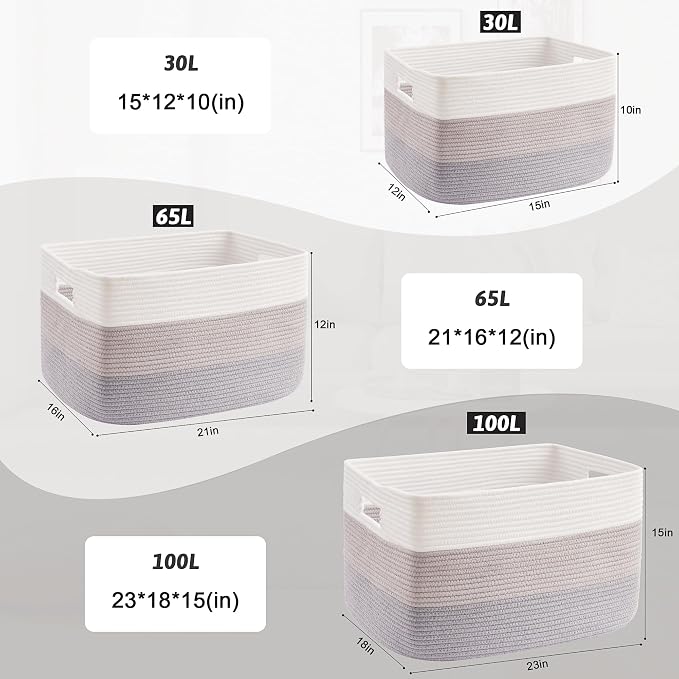 Artfeel Blanket Basket,Rectangle Woven Baskets for Storage,30L Laundry Basket for Decorative Nursery Blanket,Toys,Dirty Clothes and Magazine in Shelves,Baby Room,and Living Room