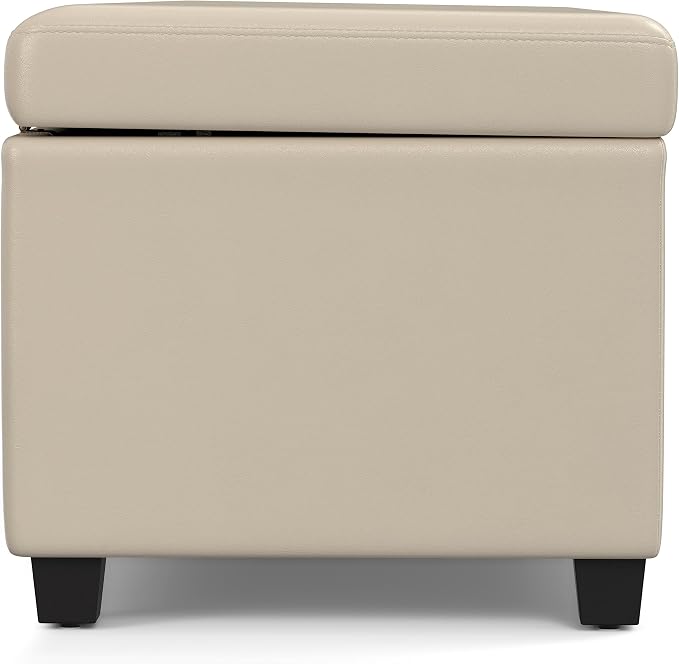 SIMPLIHOME Avalon 54" Wide Vegan Leather Storage Ottoman in Tanners Brown | Contemporary lift-top ottoman with high-density foam; rectangle storage bench or coffee table for living room or entryway.