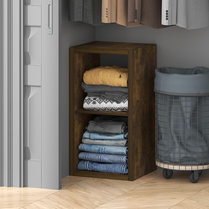 Furinno Cubic Extra Thick 2-Cube Closet Organizers and Storage, Amber Pine | 14.6 x 16 x 30 in, Open Shelf Closet Storage, Closet Organizer, for Wardrobe, Bedroom, Living Room