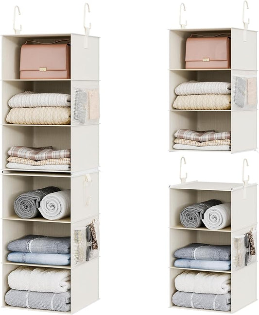 StorageWorks 6-Shelf Closet Organizers, Two 3-Shelf Separable Hanging Shelves for Closet, 12 1⁄2" D x 12 1⁄2" W x 47 ¼" H, Mixing of Beige, White & Ivory