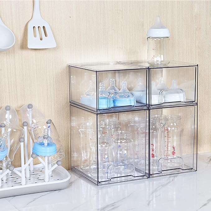 Vtopmart Clear Stackable Storage Drawers, 2 Pack Tall Plastic Organizers | Clear Pull-Out Drawers, Stackable Design for Skincare, Cosmetics, Beauty Supplies, Vanity, Bathroom, Cabinet and Countertop