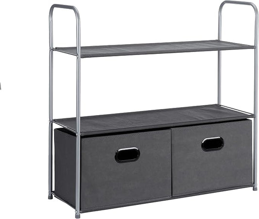 Amazon Basics Freestanding Closet Organizer with Fabric Bins, Drawers and 3 Shelves, Easy to Assemble, Grey, 32.7" x 12.2" x 31"