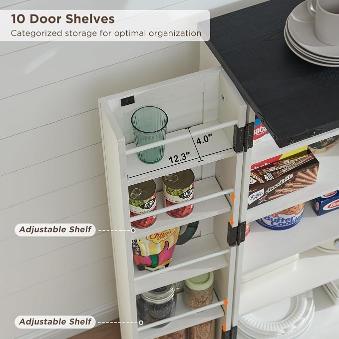 47" Tall Wooden Pantry Storage Cabinet with Door Shelves | Farmhouse, Barn Doors, Adjustable Shelves, Freestanding, Anti-tip Kit, for Kitchen, Dining Room, Living Room