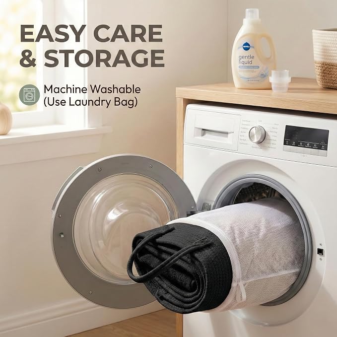 JMvicyroam 115L Extra Large Machine Washable Cotton Rope Blanket Basket | Collapsible laundry hamper, Reinforced handles, For blankets, pillows, toys and clothes, Living room and bedroom, Black