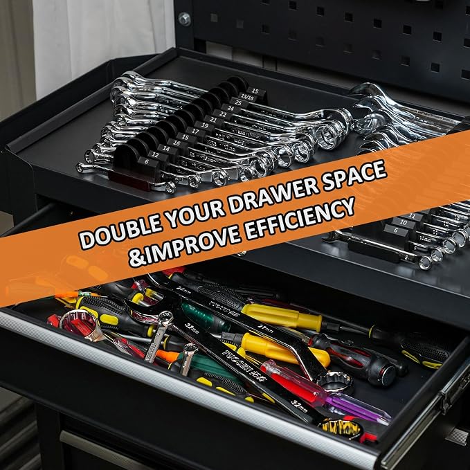 52 Pcs Modular Wrench Organizer for Tool Drawer with Metric & SAE Labels | Custom-fit Tool Drawer Modular Organizer for Garage & Workshop, 6-42mm/SAE Wrench Holder for Easy Grab, Gift for Mechanic