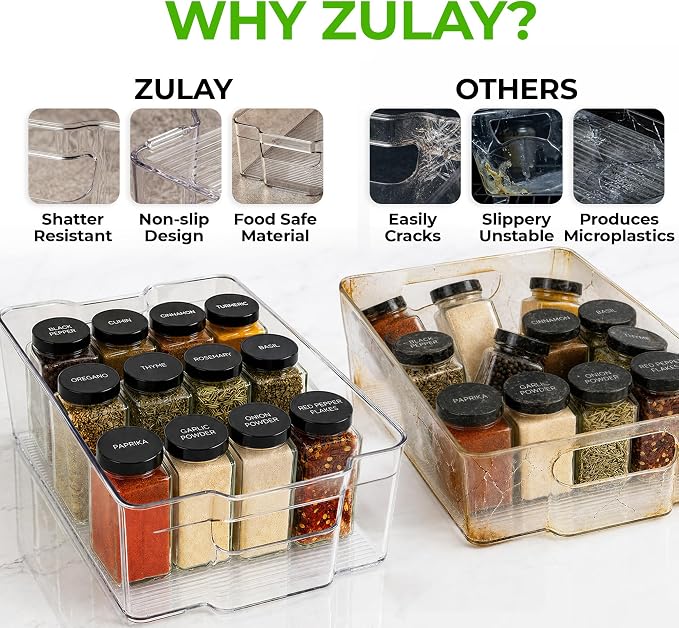 Zulay 4 Pack Clear Refrigerator Organizer Bins - XL Fridge Organizers and Storage Clear - Ideal Freezer Organizer Bins, Refrigerator Storage Containers, Kitchen Cabinets, Pantry Organization