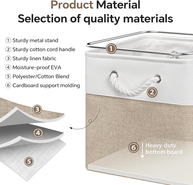 ECDYQXVU 13x13x13 Inch Storage Cube Bins Foldable Organizer Baskets 6 Pack | Soft Cotton Handles, Premium EVA Fabric, Hard Cardboard Bottom, Sturdy Metal Rim, Closet Shelf, Living Room, Bedroom, Laundry