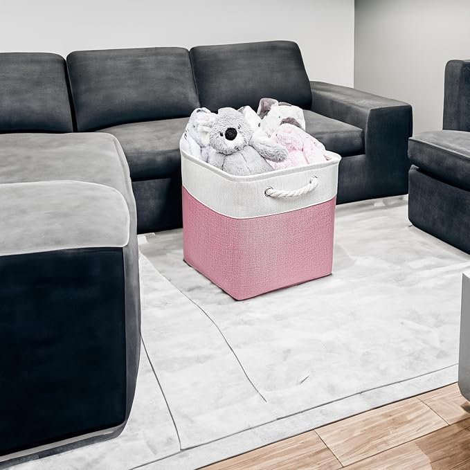 Cube Storage Bins, Collapsible Fabric Storage Cubes Bins, 11 Inch Cube Storage Bins with Handles, Foldable Storage Cubes (Pink, 10.5 * 10.5 * 11inch)