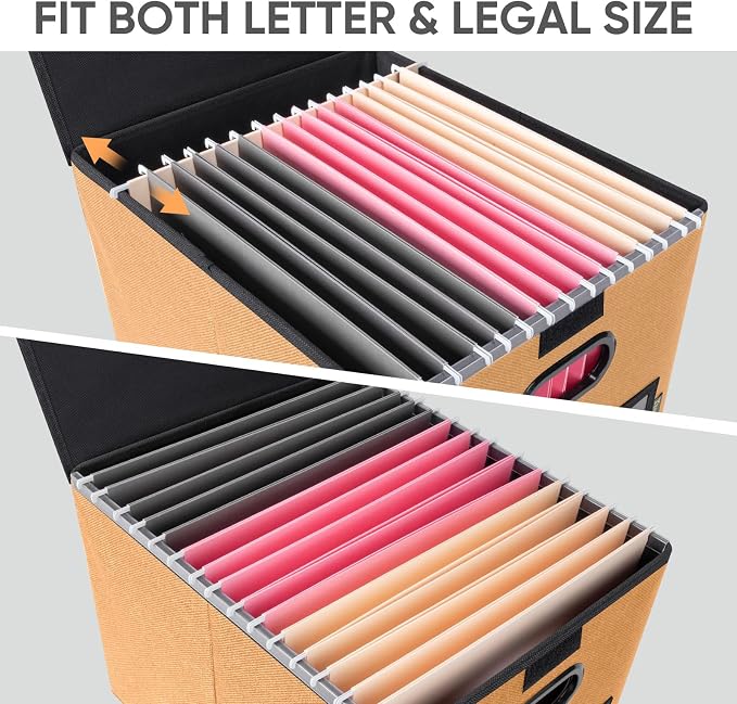 BALEINE File Organizer Box with Lid, Collapsible File Folder Organizer with Plastic Slide, Hanging File Folder Box for Office Document Storage (2 Pack, Orange)