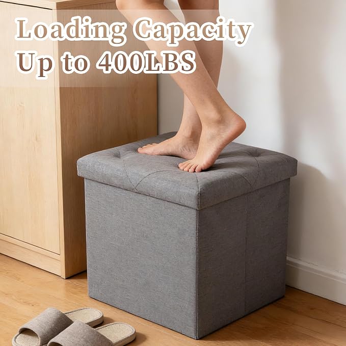 43 inch Storage Ottoman Bench, 30 inch Folding Storage Bench Ottoman, for Bedroom, Living Room, and Utility Room, Grey