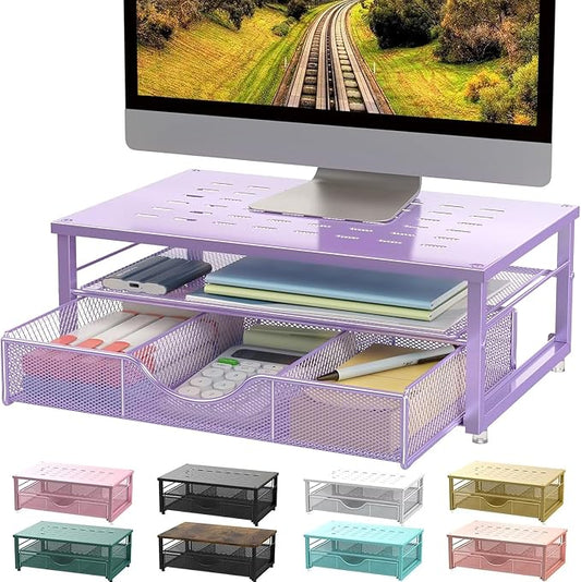 gianotter Computer Monitor Stand Riser, office organizer with Drawer, Office Organizers Storage for Classroom Office Supplies (Purple) | Desk Organizers and Accessories Desk Accessories & Workspace Desktop Organizers Storage for Printer Stand (Purple)