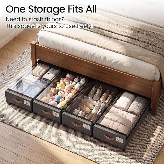 Yecaye 70L Under Bed Storage with Wheels, 2Pack Larger Capacity Under Bed Storage Containers, Underbed Shoe Storage Organizer, Rolling Under Bed Metal Drawers for Clothes, Blankets(35.5 x 17 x 6.7in)