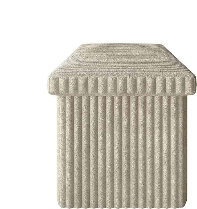 HOME DESIGN Florence 30" Upholstered Folding Storage Bench, Tufted Top, Space-Saving Storage, Light Beige Upholstery