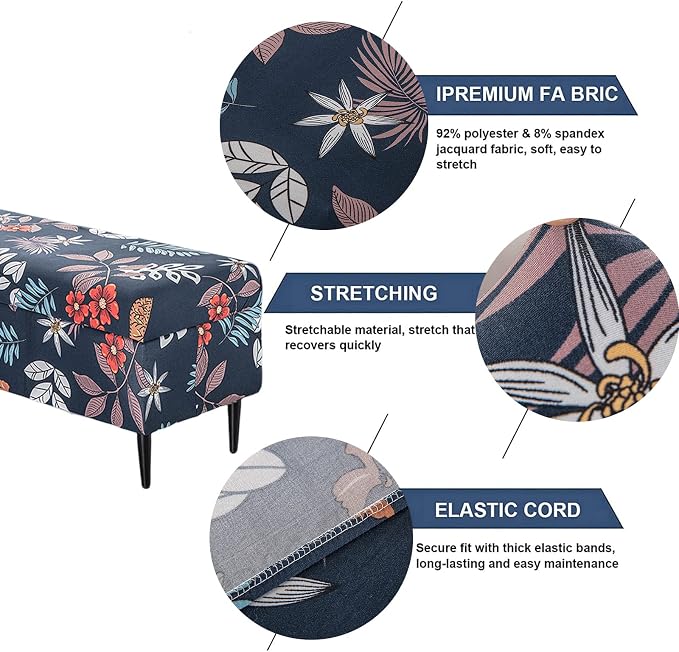 FUANGUI Ottoman Cover Slipcovers Rectangular Folding Stretch | Storage Bench Footrest Sofa Stool Covers Footstool Protector with Elastic Bottom, Removable Washable,Large