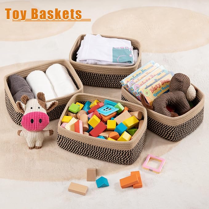 OIAHOMY 4 Pack Storage Baskets for Organizing, Small Bins for Shelves, Cute Decorative Storage Bins, Organizer Baskets for Gifts Empty, 11.8''Lx7.8''Wx4.7''H,Black/Yellow