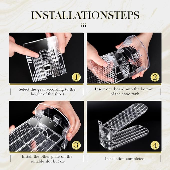 Shoe Slots Organizer 15 Pack - Shoe Stackers,3 Levels Adjustable,Space Savers 50%,Double Layer Holders for Closet (Transparent),Organizador de Zapatos