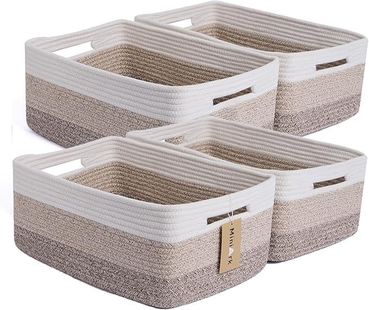 MiniArk Large Storage Baskets for Organizing, 17 x 13 x 7.5” Closet Shelf Baskets for Clothes Blanket Towels, Baby Nursery, Toy Bins Box, Woven Rope Baskets, 4 Packs Gradient Brown