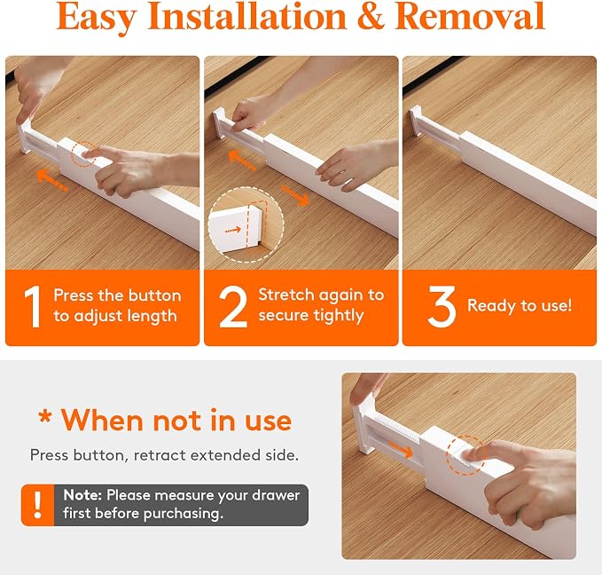 Lifewit 5 Pack 2.36" High Drawer Dividers 40-56cm/16-22 Adjustable Drawer Organizer for Clothes/Utensils, Expandable Drawer Separator in Dresser/Kitchen/Bedroom/Office Organization & Storage White
