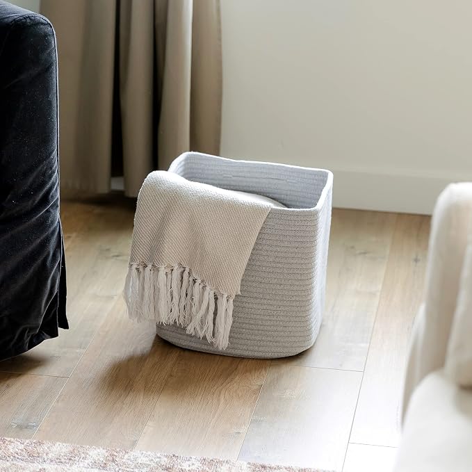 NaturalCozy Storage Cubes 11 Inch Cotton Rope Woven Baskets for Organizing, 3-Pack | Cube Storage Bin | Square Storage Baskets for Shelves Organizer, Classroom, Kids Toy Bins, Closet, Baby Nursery