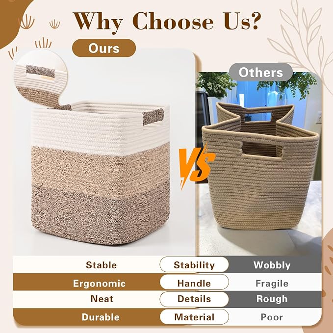 11 Inch Storage Cubes, 6 Pack Cube Storage Bins for Organizing, Cotton Rope Woven Baskets for Shelves, Bathroom, Kids Room, Closets, Baby Nursery