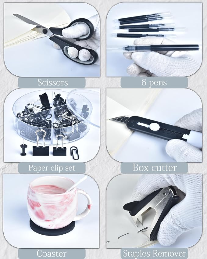 Black Desk Accessories and Organizers with Desk Organizer and 360°Rotating Pen Holder stapler Pen and a Lot of Office Black Office Supplies Beautifully Presented in a Gift Box