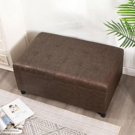 Joveco Rectangular Lift Top Storage Ottoman Bench, Faux Leather Storage Bench for Living Room Entryway Bedroom,Espresso