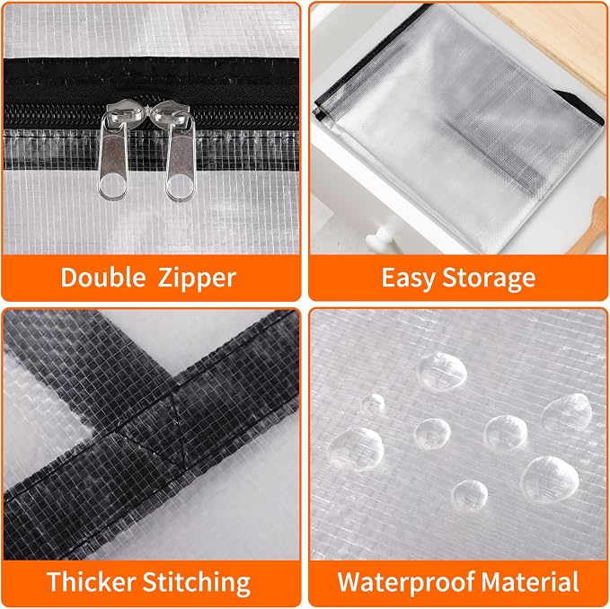 TasticTotes 4 Pack Clear Storage Bags for Comforter, Clothes & Bedding, 40L | Plastic Blanket Storage with Zipper & Handle, Foldable Moving Bags, Closet Organizer and Under-Bed Storage Containers