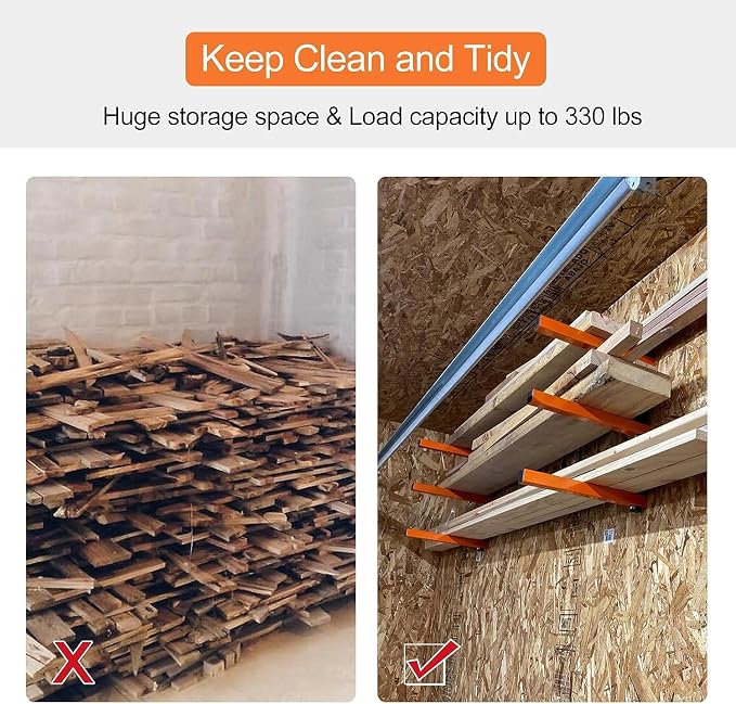 Wall Mount Wood Organizer and Lumber Storage Metal Rack for Shed, Workshop, Garage with 3-Level (Black-4 Pack)