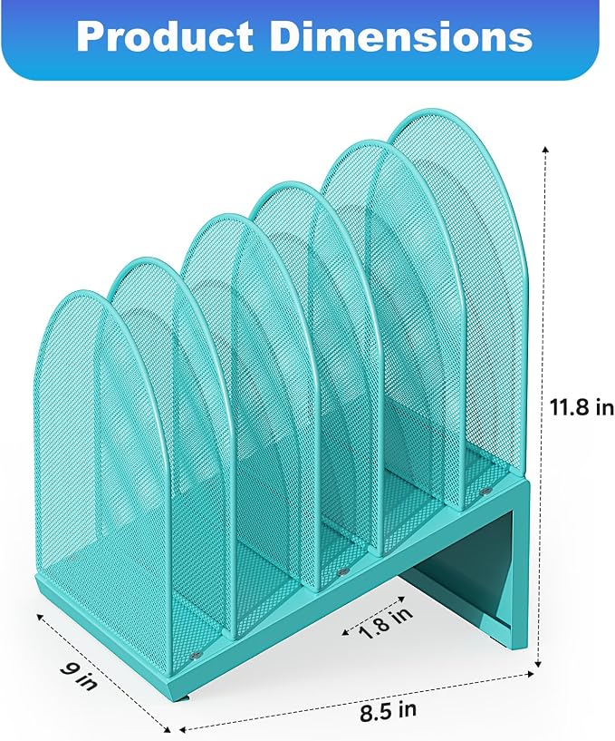 gianotter Desktop File Organizer, Desk Organizer with 5 Compartments, Paper Organizer for Desk, Workspace Organizers for Office Supplies (Blue, Inclined Style)
